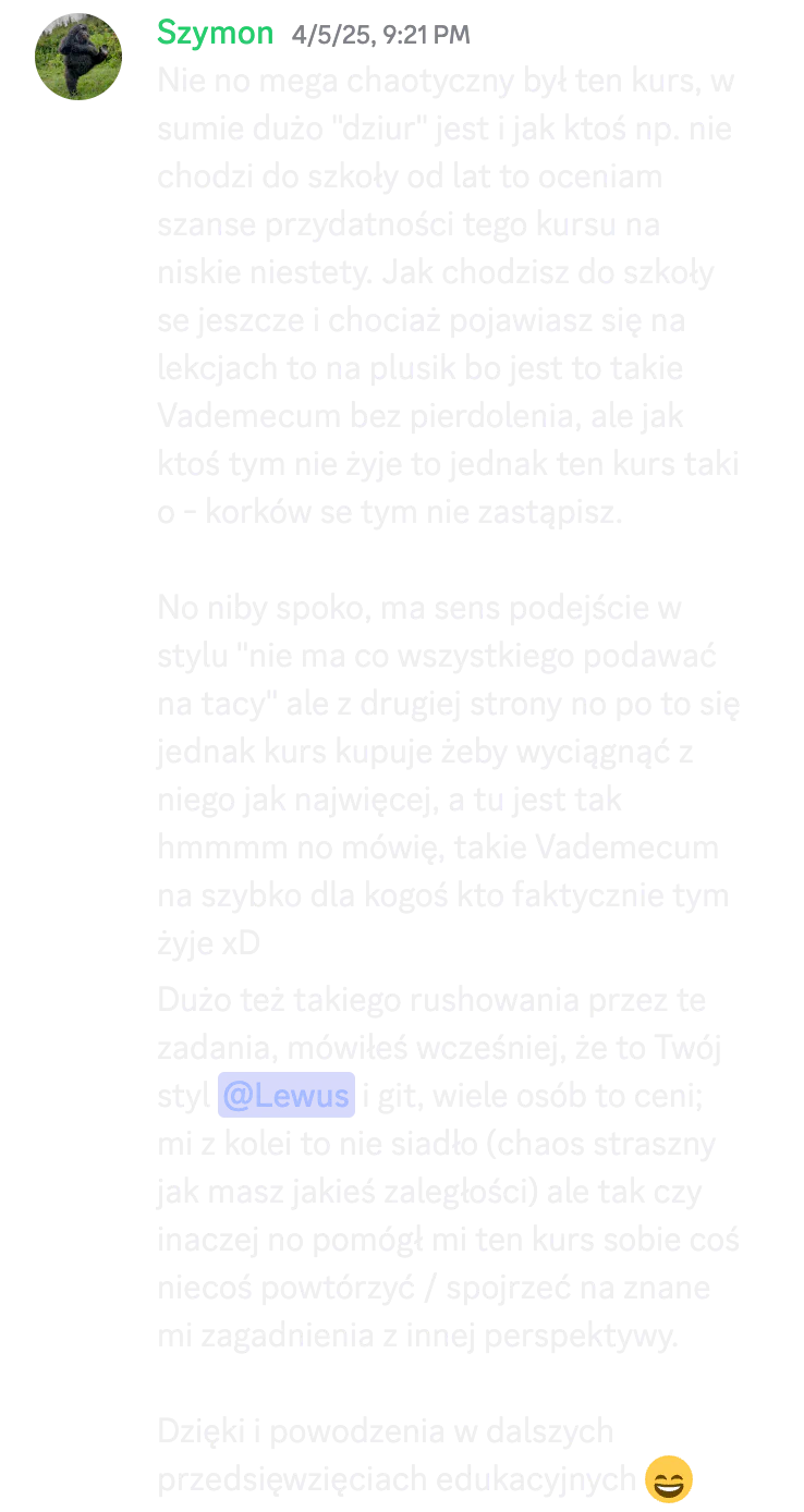 Opinia kursanta o kursie do matury podstawowej nr 47