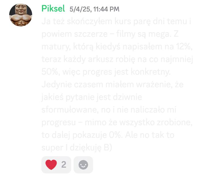 Opinia kursanta o kursie do matury podstawowej nr 43