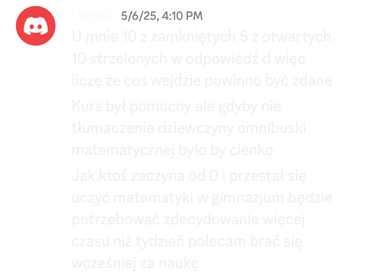 Opinia kursanta o kursie do matury podstawowej nr 41