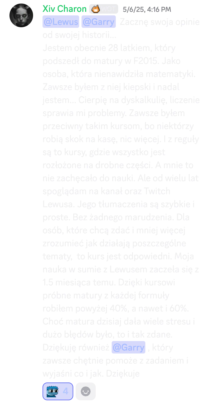 Opinia kursanta o kursie do matury podstawowej nr 40