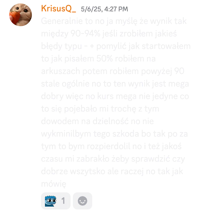 Opinia kursanta o kursie do matury podstawowej nr 39