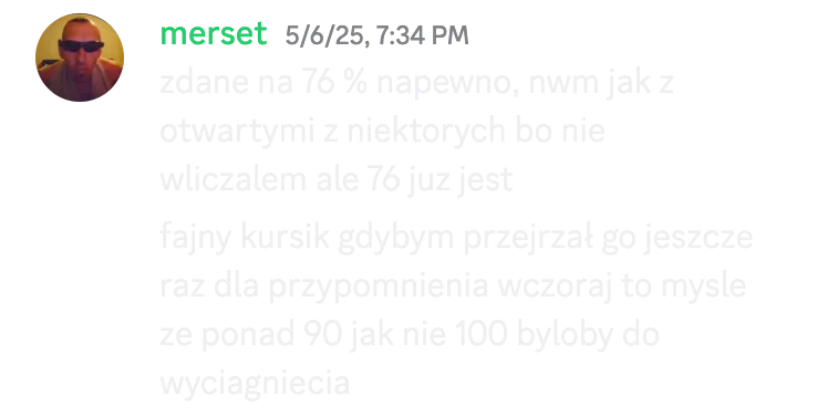 Opinia kursanta o kursie do matury podstawowej nr 35