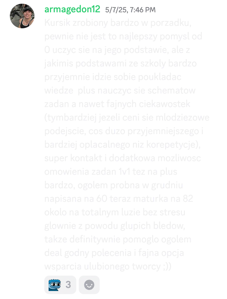 Opinia kursanta o kursie do matury podstawowej nr 32