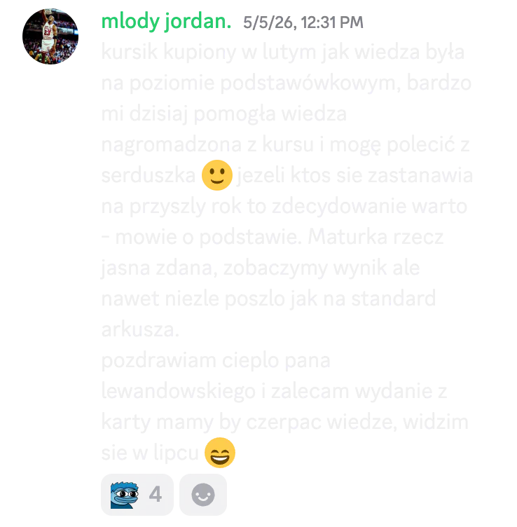 Opinia kursanta o kursie do matury podstawowej nr 25