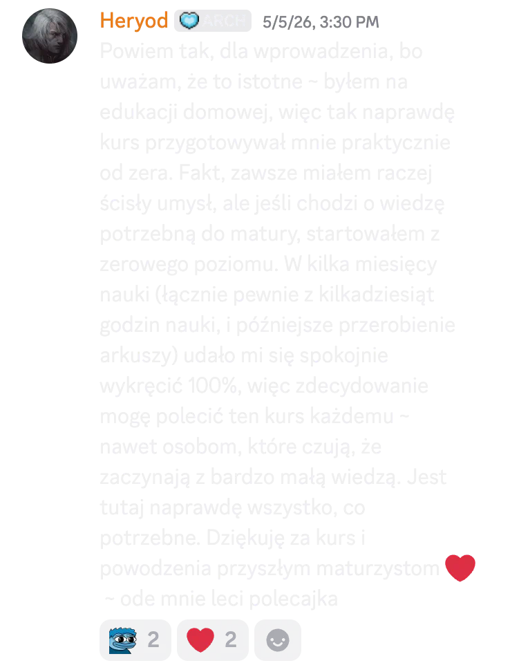 Opinia Heryoda o przygotowaniu do matury od zera i wyniku 100%