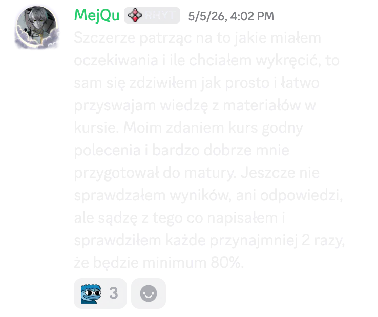 Opinia kursanta o kursie do matury podstawowej nr 23