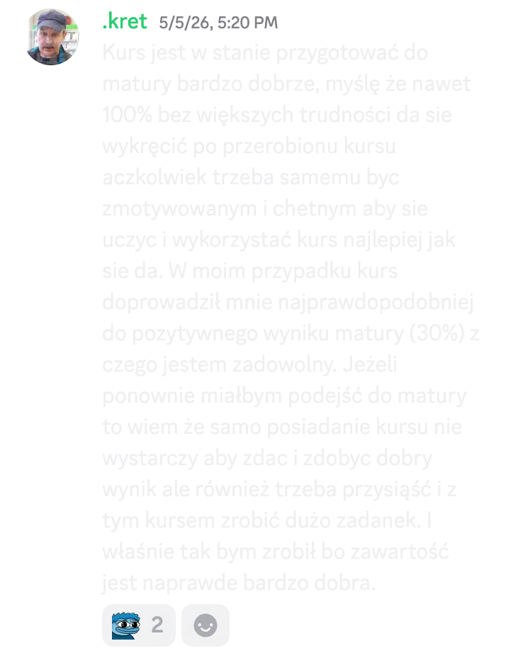 Opinia kursanta o kursie do matury podstawowej nr 21