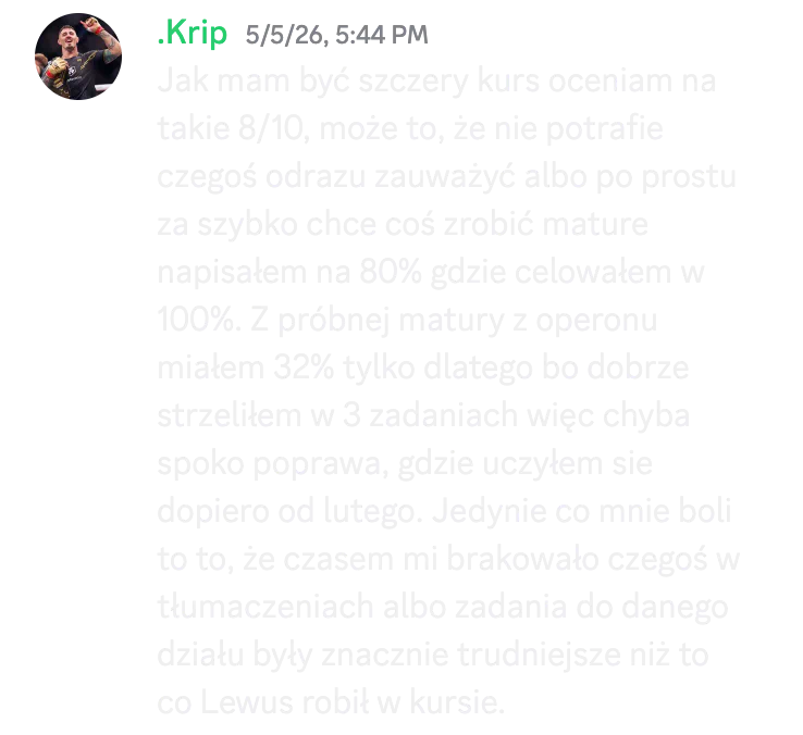 Opinia kursanta o kursie do matury podstawowej nr 20