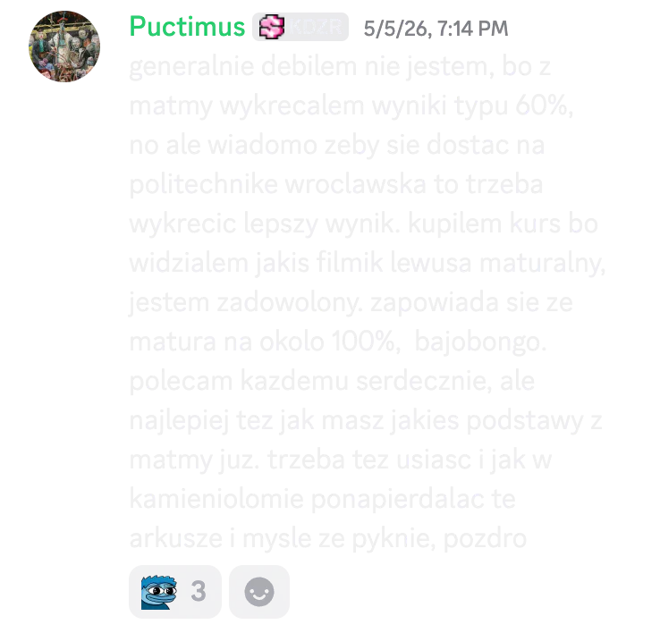 Opinia kursanta o kursie do matury podstawowej nr 12