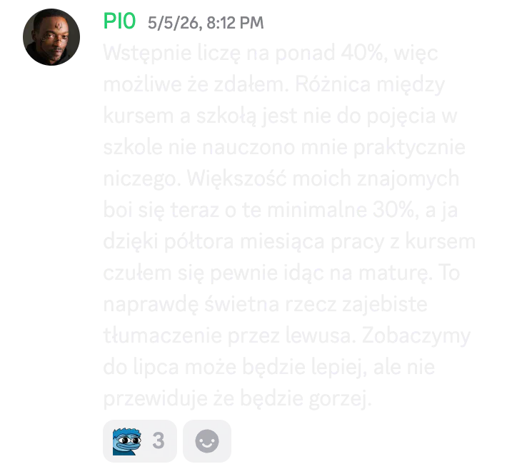 Opinia kursanta o kursie do matury podstawowej nr 19