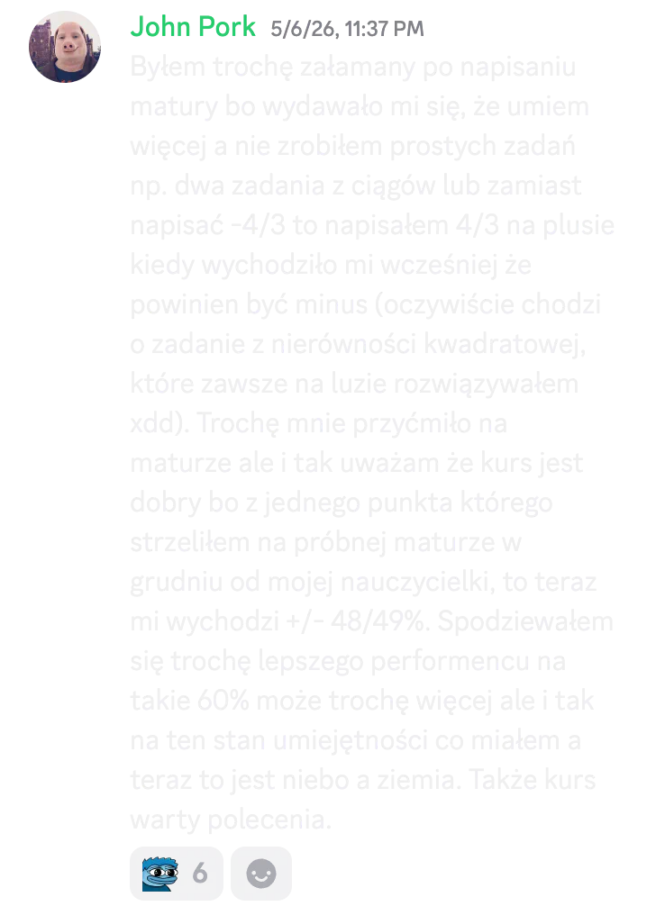 Opinia kursanta o kursie do matury podstawowej nr 18