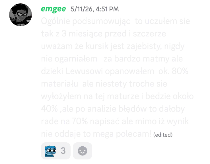 Opinia kursanta o kursie do matury podstawowej nr 17