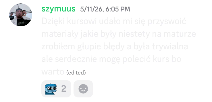 Opinia kursanta o kursie do matury podstawowej nr 16