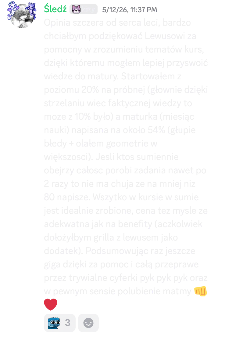 Opinia kursanta o kursie do matury podstawowej nr 10