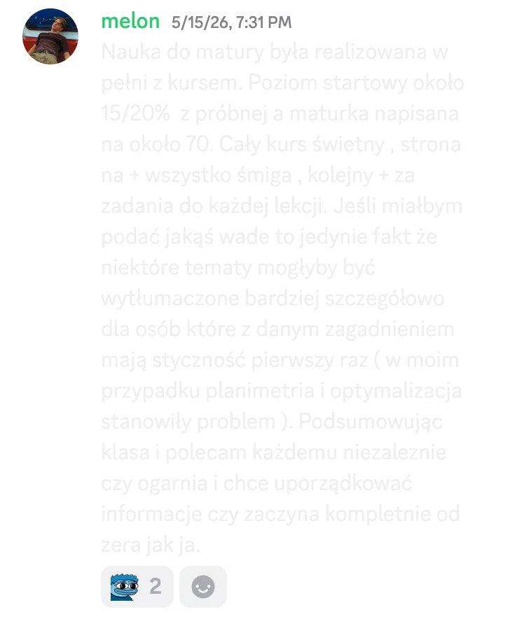 Opinia kursanta, który poprawił wynik z około 15-20% do około 70%