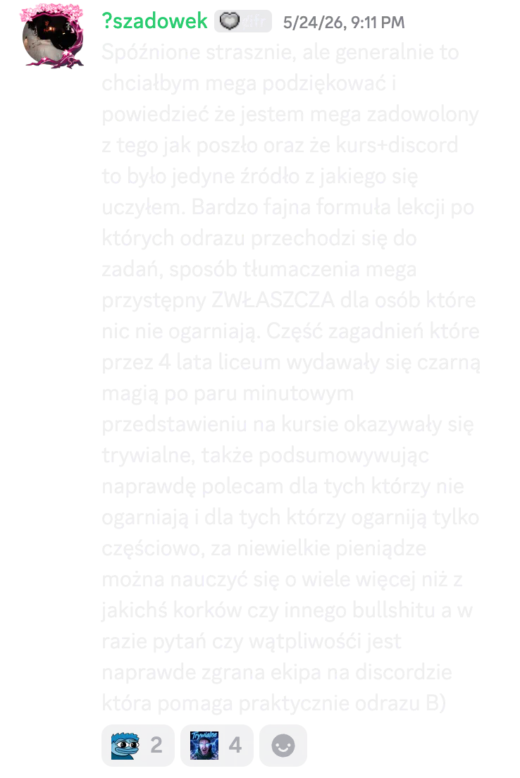 Opinia kursanta o kursie do matury podstawowej nr 14