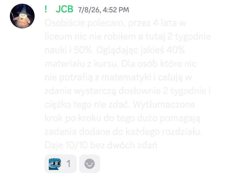 Opinia kursanta o kursie do matury podstawowej nr 9