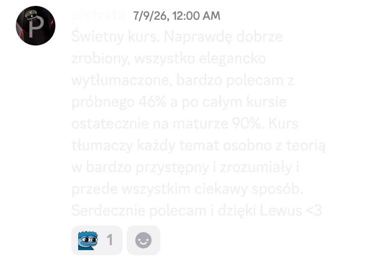 Opinia kursanta, który poprawił wynik z 46% na próbnej do 90% na maturze