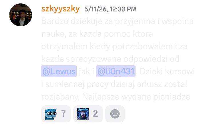 Opinia kursanta o kursie do matury rozszerzonej nr 33