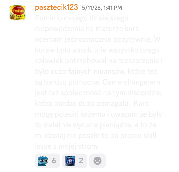 Opinia kursanta o kursie do matury rozszerzonej nr 32