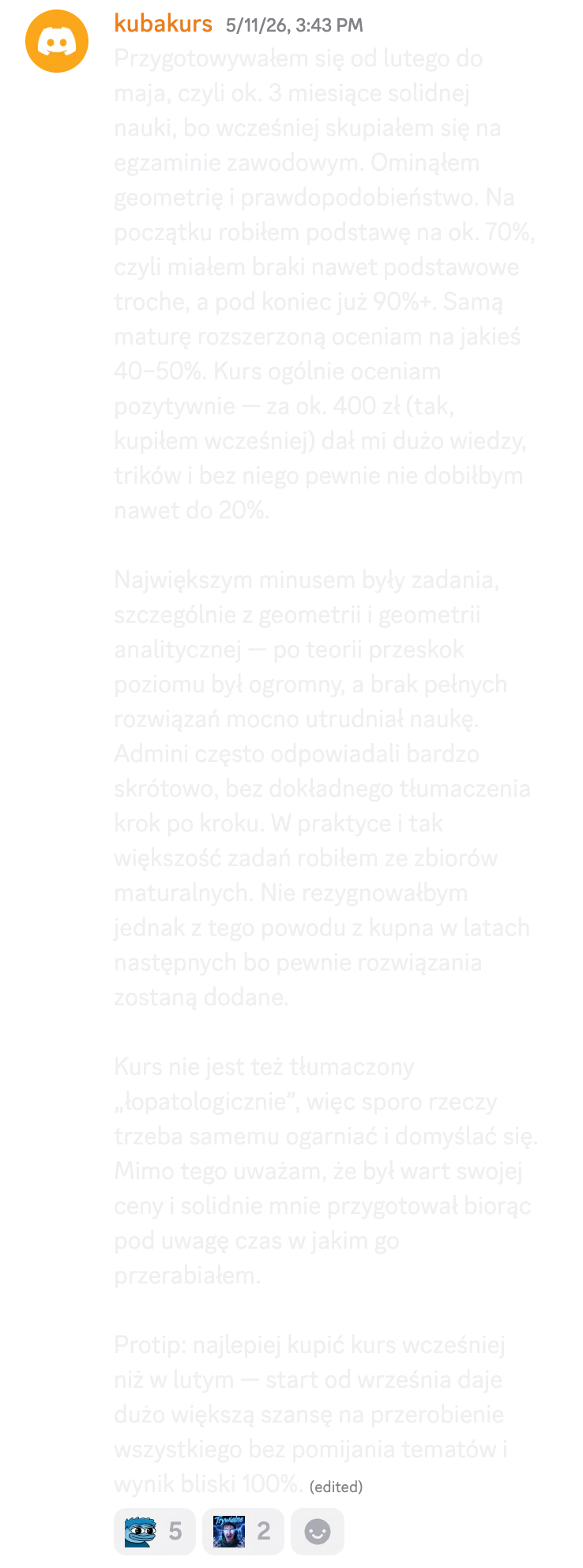 Opinia kursanta o kursie do matury rozszerzonej nr 30