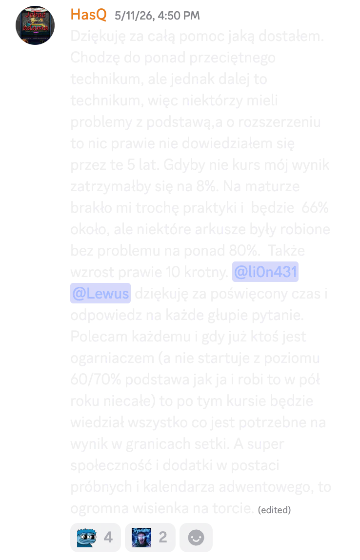 Opinia HasQ o kursie rozszerzonym i wzroście wyniku