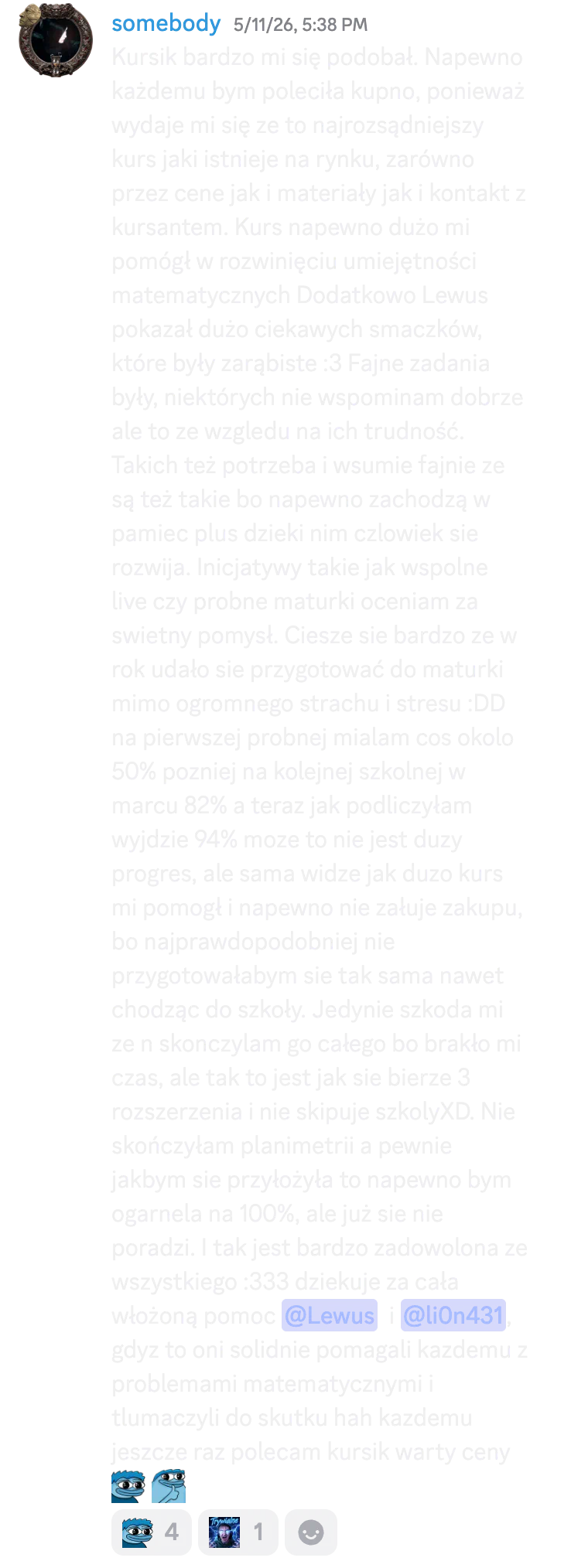 Opinia kursanta o kursie do matury rozszerzonej nr 27