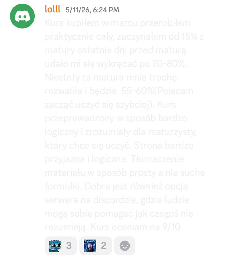 Opinia kursanta o kursie do matury rozszerzonej nr 25