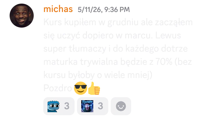 Opinia kursanta o kursie do matury rozszerzonej nr 23