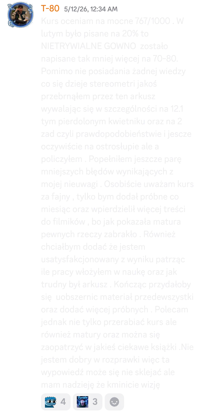 Opinia kursanta o kursie do matury rozszerzonej nr 21