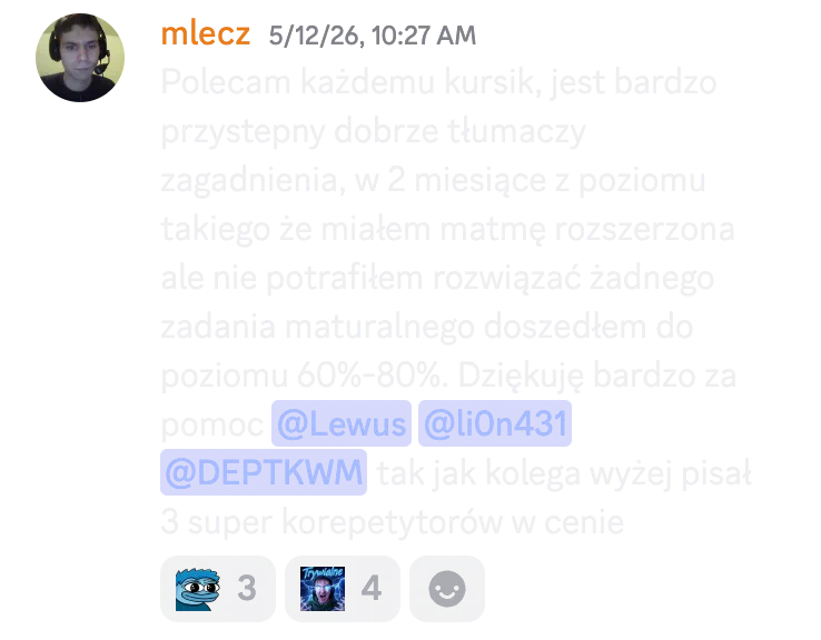 Opinia użytkownika mlecz o dojściu do poziomu 60–80%