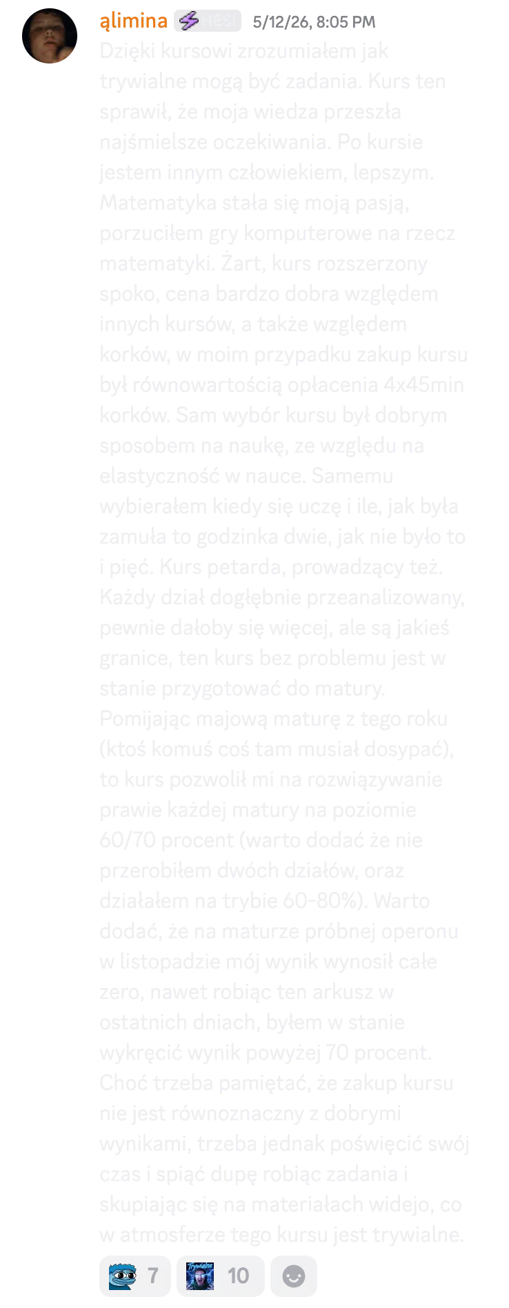 Opinia kursanta o kursie do matury rozszerzonej nr 12