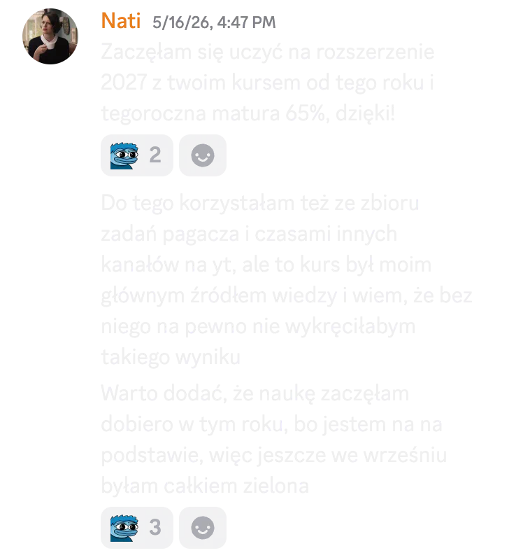 Opinia kursanta o kursie do matury rozszerzonej nr 17