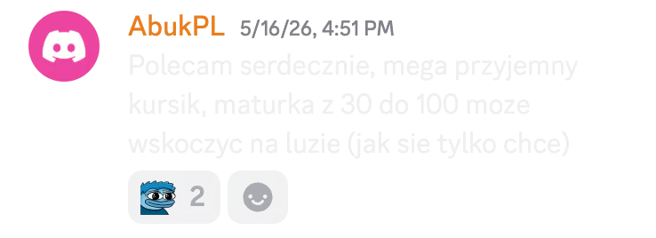 Opinia kursanta o możliwości poprawy wyniku z 30% do 100%