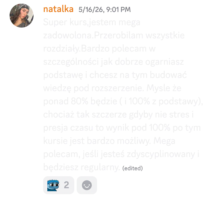 Opinia kursanta o kursie do matury rozszerzonej nr 10
